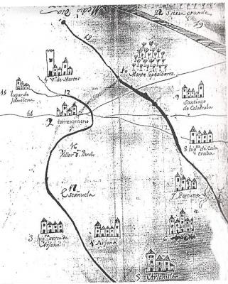 Mapa manual del Partido de Martos del siglo XVIII donde aparece la Villa de Lopera