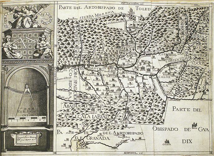 Mapa del Obispado de Jaén del año 1653 donde aparece Lopera y su Iglesia