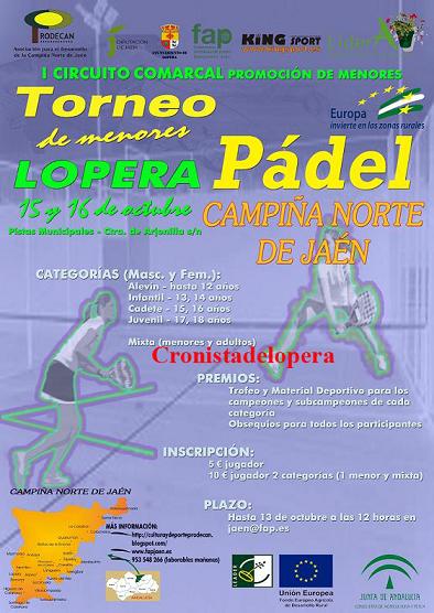 Lopera acogerá el 15 y 16 de Octubre el I Torneo de Padel para menores