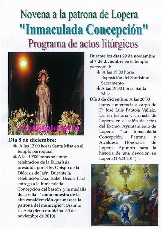 Presentados los actos en honor a la Inmaculada Concepción, Patrona y Alcaldesa Honoraria de Lopera del 29 de noviembre al 8 de diciembre