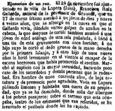 Ejecución de un Reo en Lopera en el año 1860