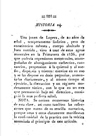 Una joven de Lopera sana tomando las Aguas Medicinales de Marmolejo en 1836