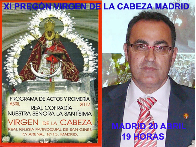José Luis Pantoja pregonará la Romería de la Virgen de la Cabeza de Madrid el viernes 20 de abril  a las 19 horas en el Salón de Actos de la Real Iglesia Parroquial de San Ginés de Madrid