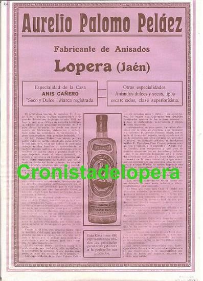 Nuevos datos sobre la historia del Anís Cañero y su fundador el loperano Aurelio Palomo Peláez en el año 1922