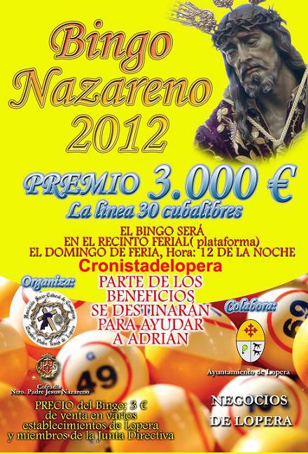 El Bingo Nazareno repartirá 3.000 euros en Premios el Domingo de Feria