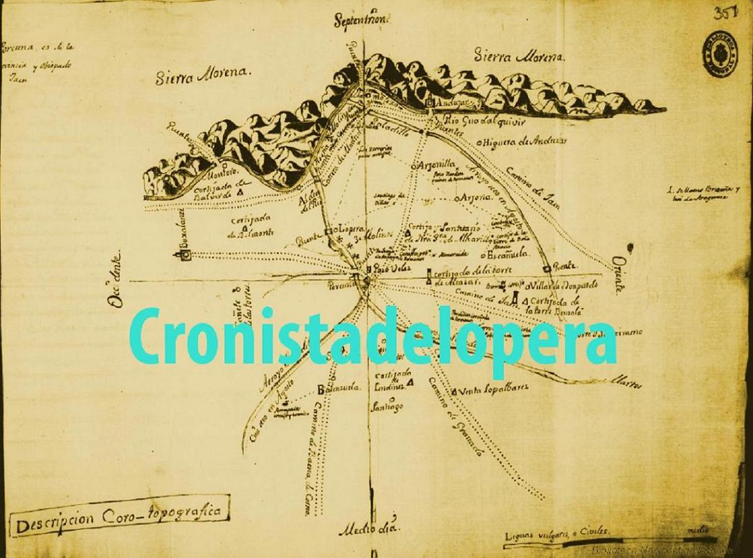 Mapa de las Ciudades, Lugares, Ríos, Arroyos, Puentes, Ventas y Cortijadas contenidas a tres leguas de la Ciudad de Porcuna realizado el 4 de Septiembre de 1780 por Fray José de Salas