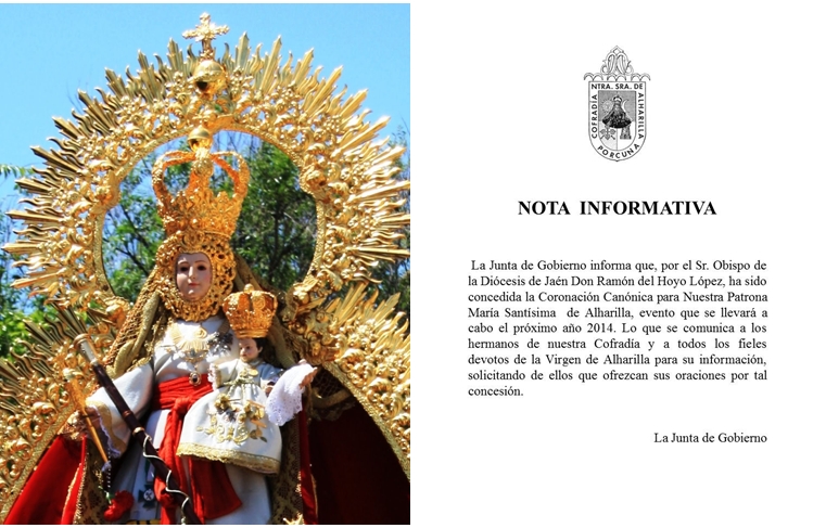 Concedida la Coronación Canónica a la Virgen de Alharilla en el año 2014