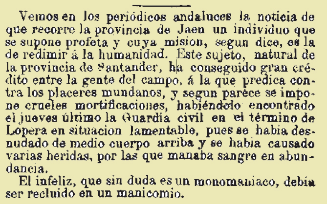 Un Profeta visita Lopera en Marzo de 1887