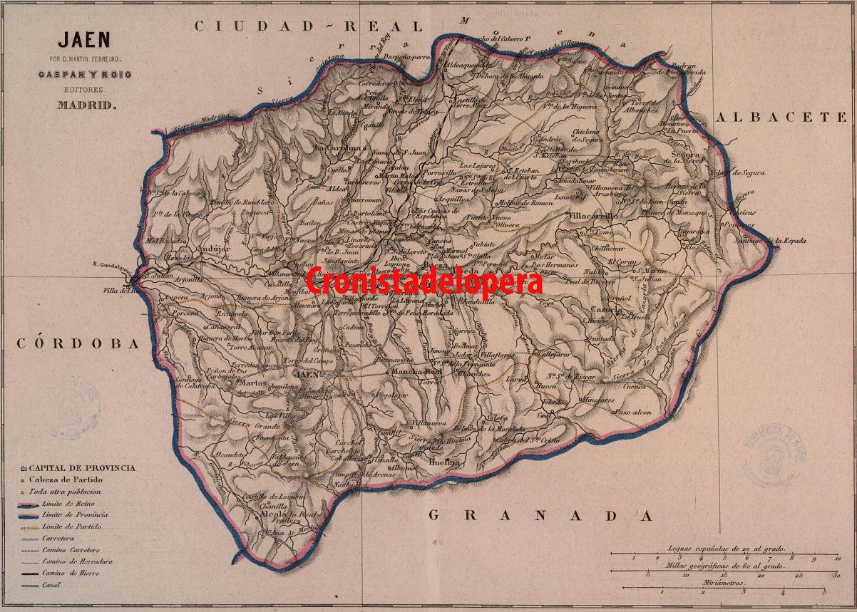 Lopera en el Mapa de la provincia de Jaén realizado por Martín Ferreiro en 1862