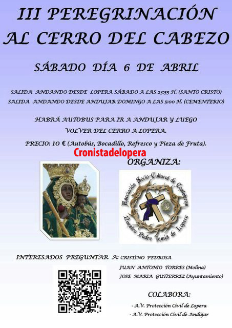 La Asociación Socio-Cultural de Costaleros de Ntro. Padre Jesús de Lopera organiza la III Peregrinación a pie al Cerro del Cabezo el día 6 de Abril