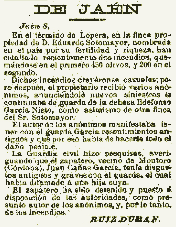 Dos Incendios de 450 y 200 Olivos en Lopera en 1904