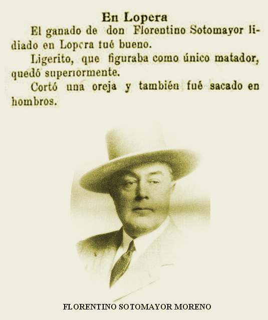 Corrida de Toros en Lopera celebrada el 3 de Septiembre de 1915, donde se lidiaron astados de Florentino Sotomayor para el matador Antonio Luque