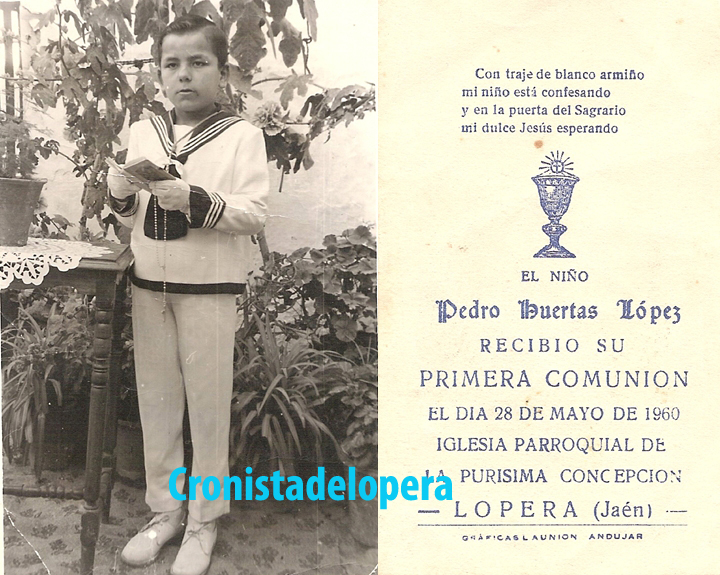 Primera Comunión del niño Pedro Huertas López en 1960