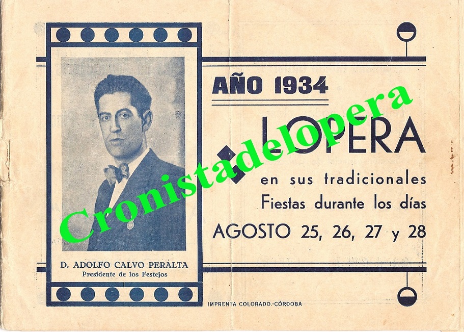 Portada del Programa de la Feria de los Cristos de Lopera del año 1934