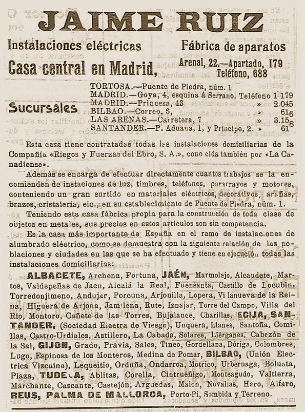 La primera instalación eléctrica en un domicilio de Lopera fue en casa de D. Bartolomé Valenzuela en 1913 por la empresa de instalaciones eléctricas de Jaime Ruiz de Madrid.