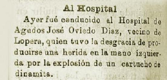 Un loperano herido por un cartucho de dinamita en la Mina de Níquel de Lopera en 1900