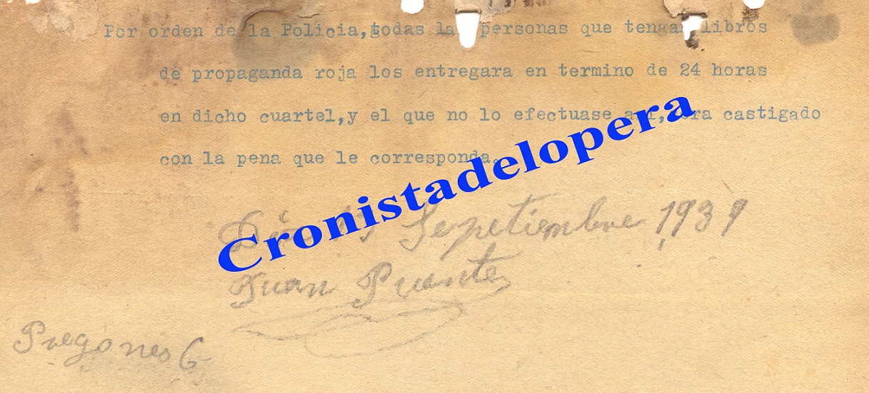 Pregón pronunciado en seis zonas del pueblo por Juan de Dios Puentes "Cojo Churrasca" el 13 de Septiembre de 1939