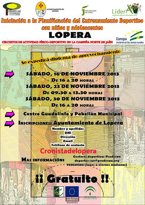 Lopera acogerá los días 16, 23 y 30 de Noviembre un Curso gratuito sobre Iniciación a la Planificación del Entrenamiento Deportivo con niños y adolescentes