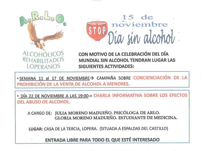 Actos del Día sin Alcohol en Lopera organizados por ARLO