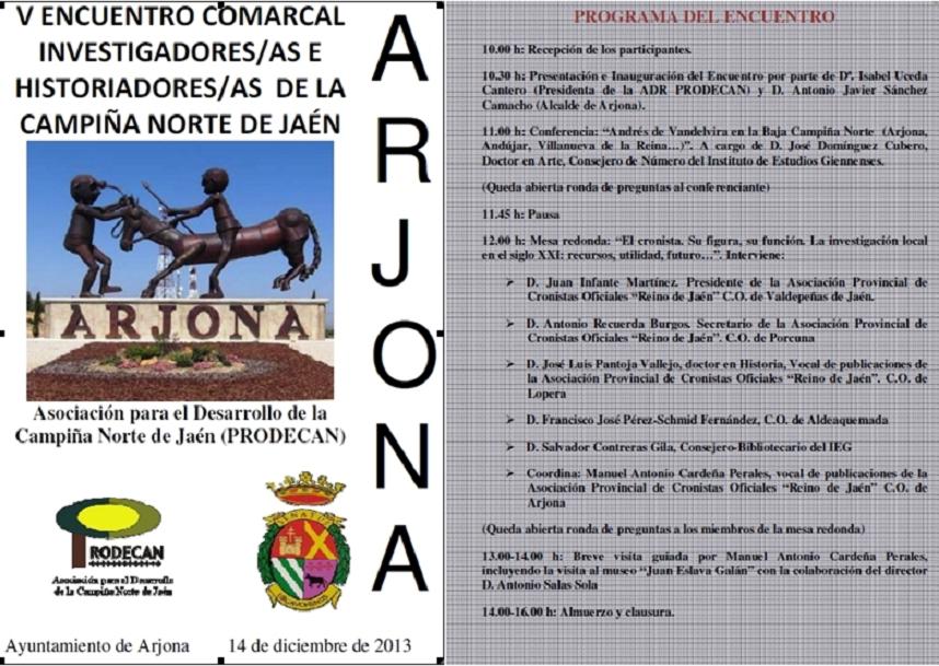 Arjona acogerá el día 14 de diciembre el V Encuentro Comarcal de Investigadores e Historiadores de la Campiña Norte de Jaén  con presencia loperana.