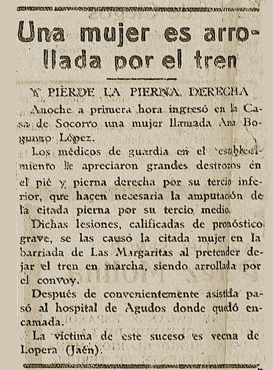 Una Loperana es arrollada por el tren en la Barriada de las Margaritas de Córdoba en el año 1940