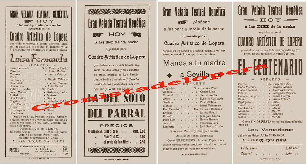 Propaganda del Grupo Artístico de Lopera de Teatro. Años 40-50 del pasado siglo XX