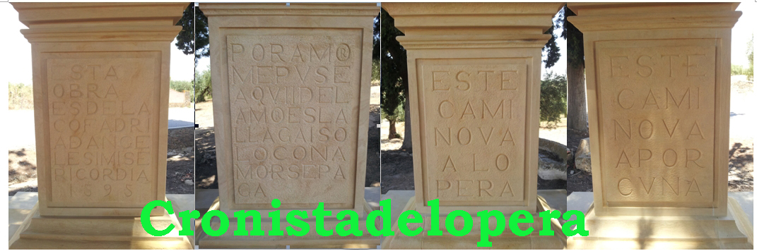 Inscripciones de la nueva Cruz de Mendoza instalada hoy y realizada con piedra de Porcuna