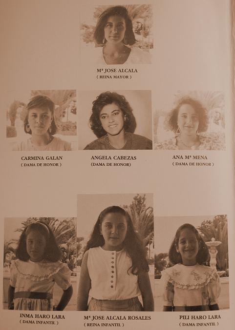 Reinas y damas de Honor Mayores e Infantiles de la Feria de los Cristos. Año 1989