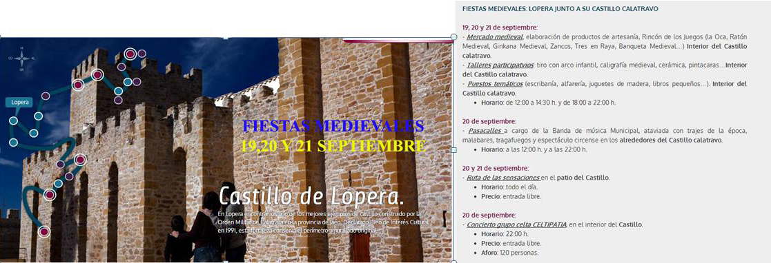 El Castillo de Lopera acogerá del 19 al 21 de Septiembre Las Fiestas Medievales dentro de la Ruta Castillos y Batallas con el siguiente programa de actividades