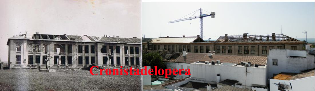 Dos instantáneas de la techumbre del Colegio Miguel de Cervantes separadas por 70 años. (Lopera 1944- 2014)