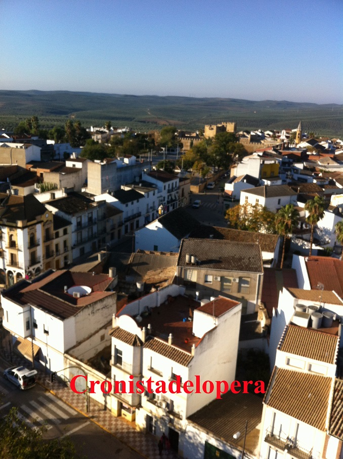Vista aérea parcial de Lopera desde la grúa que se instaló en las obras del tejado del Colegio Miguel de Cervantes.