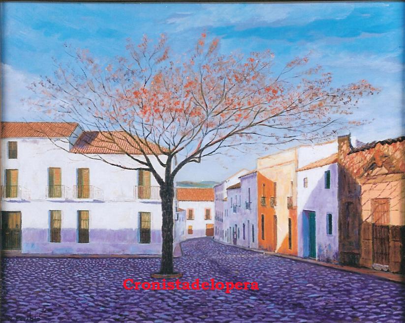 Paseo matinal por la Plaza Bernabé Cobo Peralta de Lopera de la mano de un cuadro del pintor loperano Rafael Toribio Ruiz