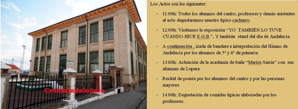 Mañana 24 de Febrero el C.E.I.P. Miguel de Cervantes de Lopera celebra el Día de Andalucía con diversos actos.