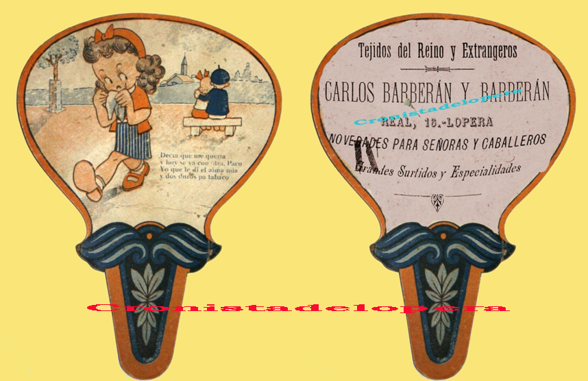 Antiguo Pay Pay con publicidad de la Tienda de Tejidos de Carlos Barberán  Barberán ubicada en la calle Real, 16 de Lopera.