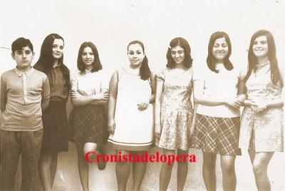 Grupo de loperanos celebrando el día de San Antonio del año 1970. De izquierda a derecha: Alejandro Lara, Tere Sanz, Toñi Lara, Rafi Ruiz, Tere Coca, Josefa Delgado y Pauli Medina