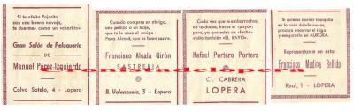 Ripios publicitarios de varios establecimientos comerciales de Lopera en el Programa de Feria de los Cristos del año 1944