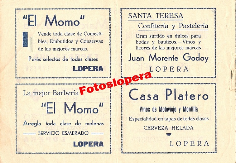 Publicidad de los Comercios de Lopera en el año 1934
