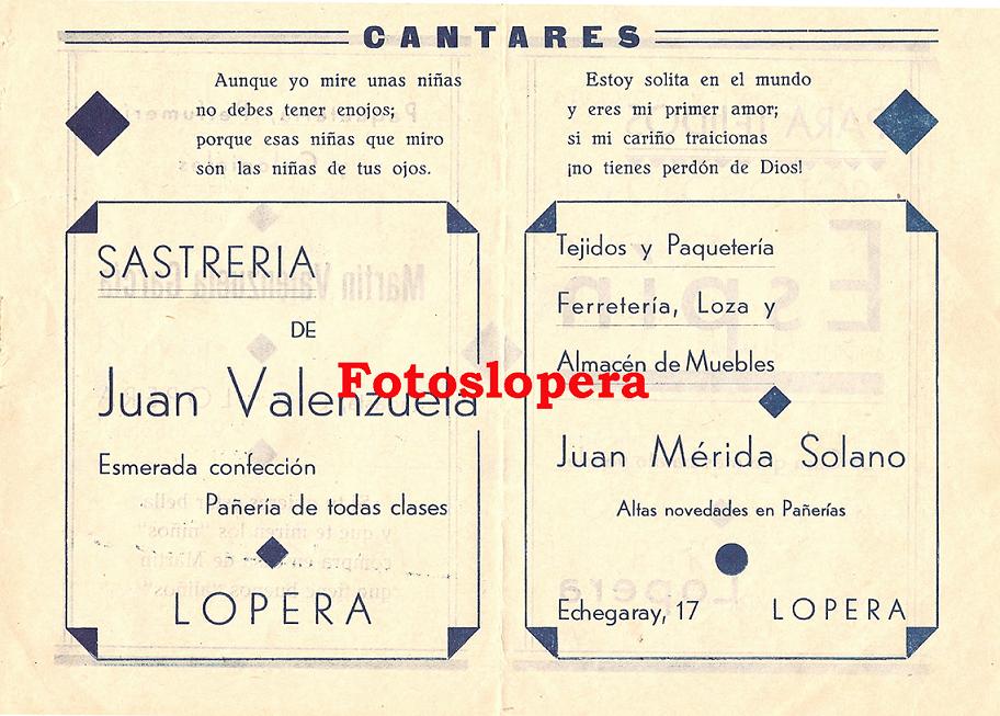 Anuncios publicitarios de los Comercios de Lopera en 1934