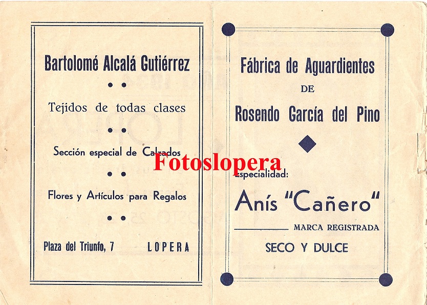 Anuncios publicitarios de comercios e industrias de Lopera en el año 1934.