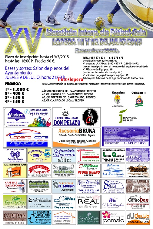 El XV Maratón Interprovincial de Fútbol Sala de Lopera se celebrará los días 11 y 12 de Julio de 2015
