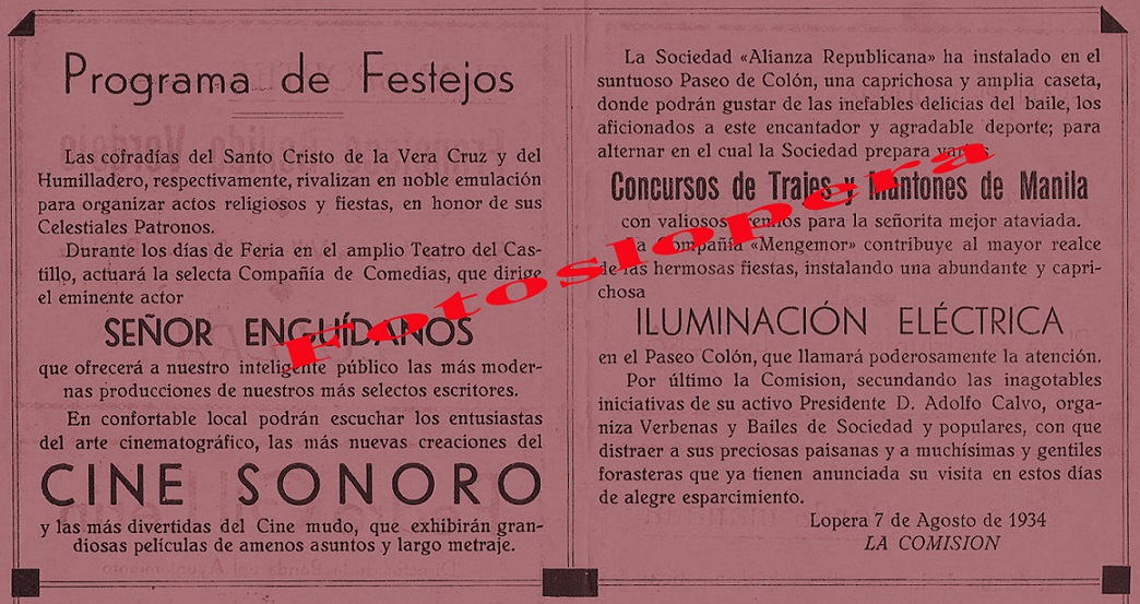 Programa de Festejos con motivo de la Feria de los Santísimos Cristos de la Vera Cruz y del Humilladero del año 1934 (I)