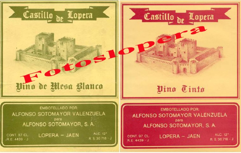 Antiguas Etiquetas de los Vinos Blancos y Tintos "Castillo de Lopera" de las desaparecidas Bodegas Sotomayor de Lopera.