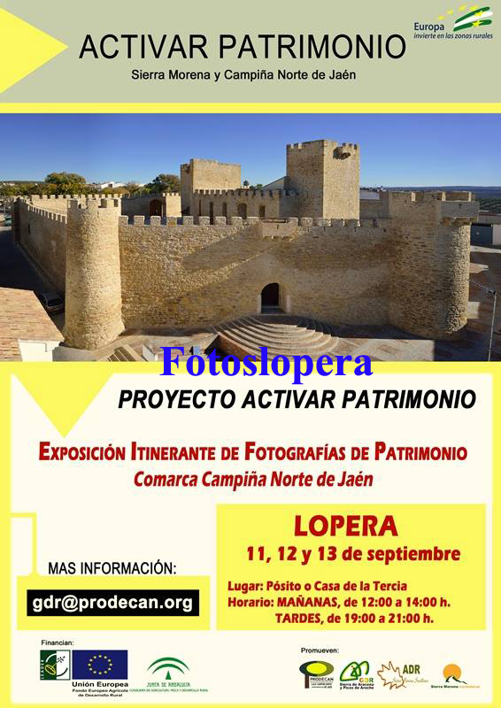 La Casa de la Tercia de Lopera acoge los días 11, 12 y 13 de Septiembre (horario mañanas de 12 a 14 horas y tardes de 19 a 21 horas) una Exposición Itinerante de Fotografías de Patrimonio. Comarca Campiña Norte de Jaén