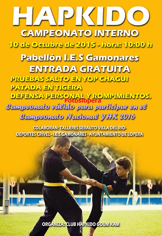 El 10 de Octubre a las 10 horas el Pabellón del IES Gamonares de Lopera acoge un Campeonato Interno de Hapkido.