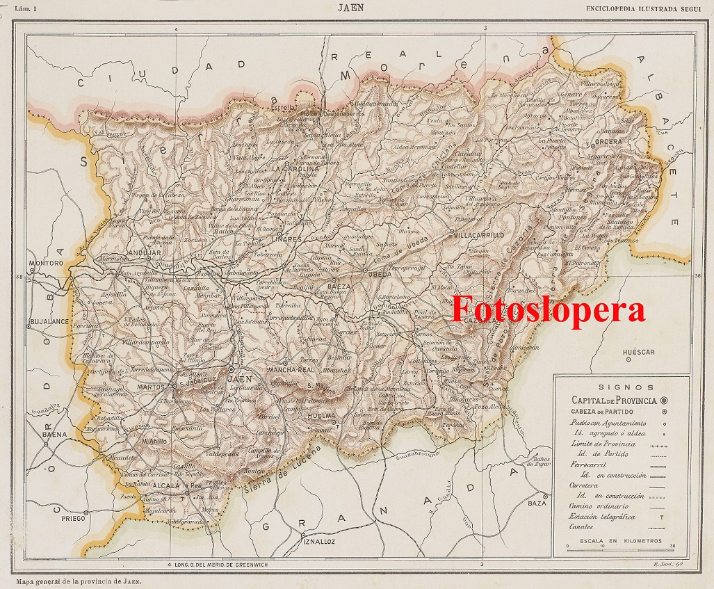 La Villa de Lopera en el Mapa de la Provincia de Jaén de 1910 por R. Jori