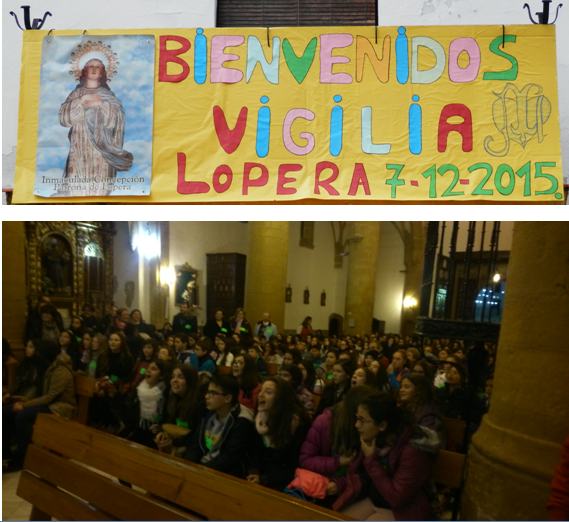 Ayer Lopera acogió la Vigilia de la Inmaculada de los Jóvenes del Arciprestazgo. En la misma participaron 300 jóvenes, catequistas y organizadores de los pueblos de Lopera, Arjona, Porcuna y Arjonilla. FOTOS: Marisa Casado.