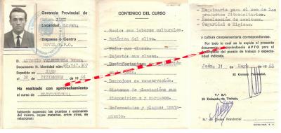Carnet de APTO en el Curso de Olivicultura de la PPO del loperano Antonio Valenzuela Bruna. Año 1968