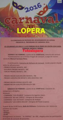 Actos a celebrar los día 5 y 6 de Febrero en el Paseo de Colón con motivo del Carnaval Lopera 2016