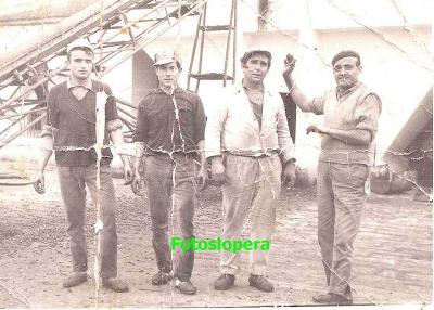 Grupo de Molineros de la Cooperativa Oleícola La Loperana. Año 1961. Juan Sorroche, Francisco Pedrosa, José González y Antonio Herrero.