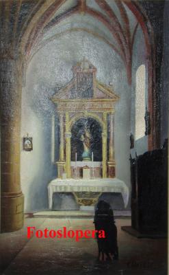 Rezando en la Capilla del Sagrado Corazón de Jesús, cuadro del pintor loperano Paco Cantero.